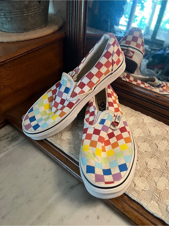 Vans Shoes - VANS Classic Canvas Rainbow Checkerboard Slip On Casual Sneakers Women's Sz 6.5